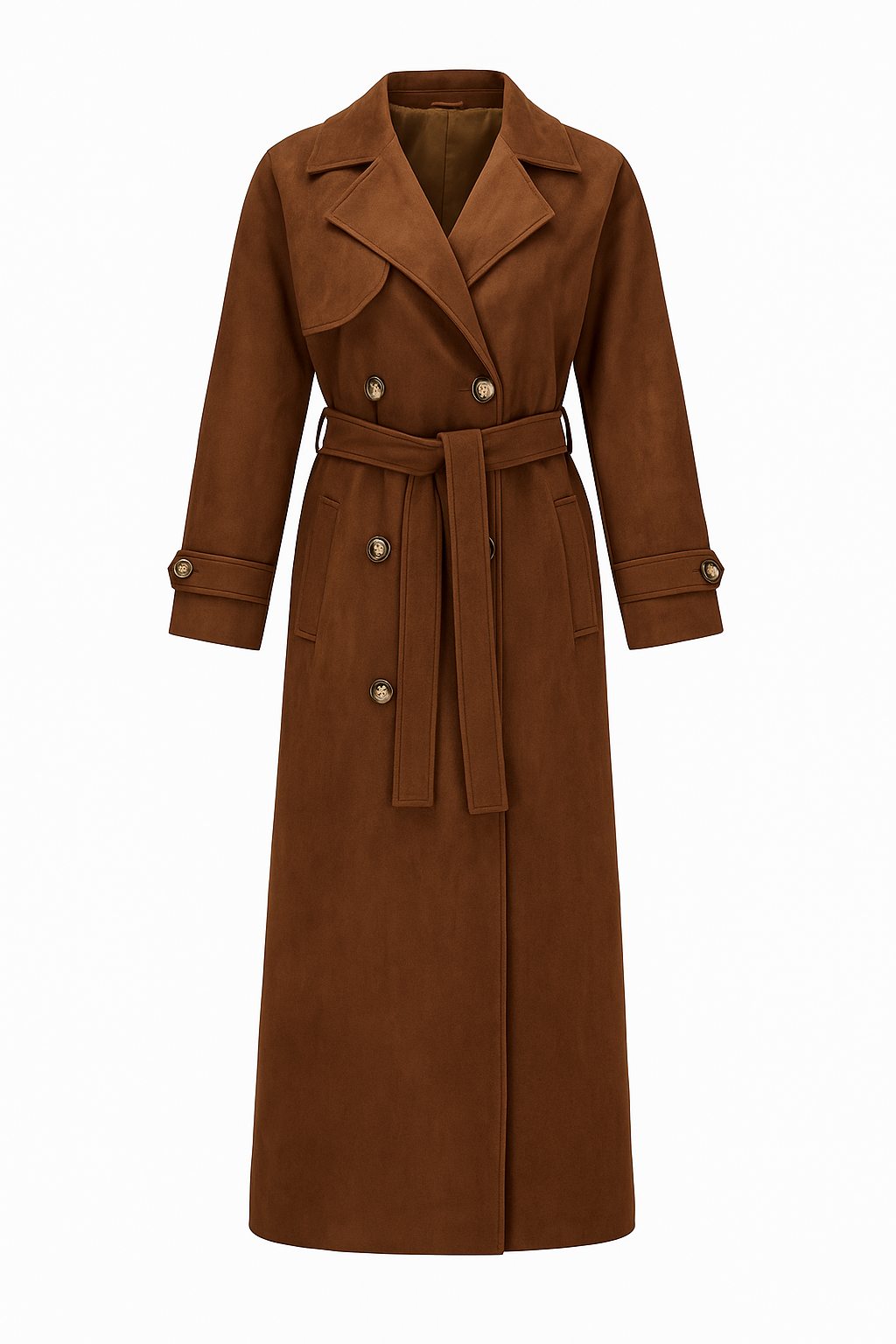 Brown trenchcoat with belt front detail