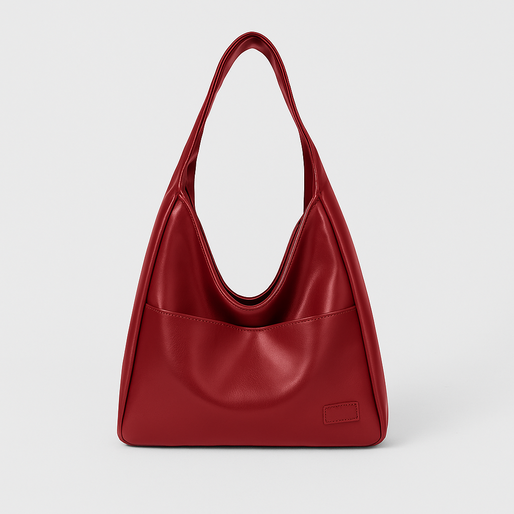 Red leather hobo bag front view