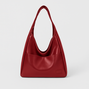 Red leather hobo bag front view