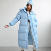 Light blue puffer jacket front view
