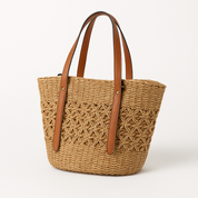 Woven cross-stitch tote bag beige isolated front view