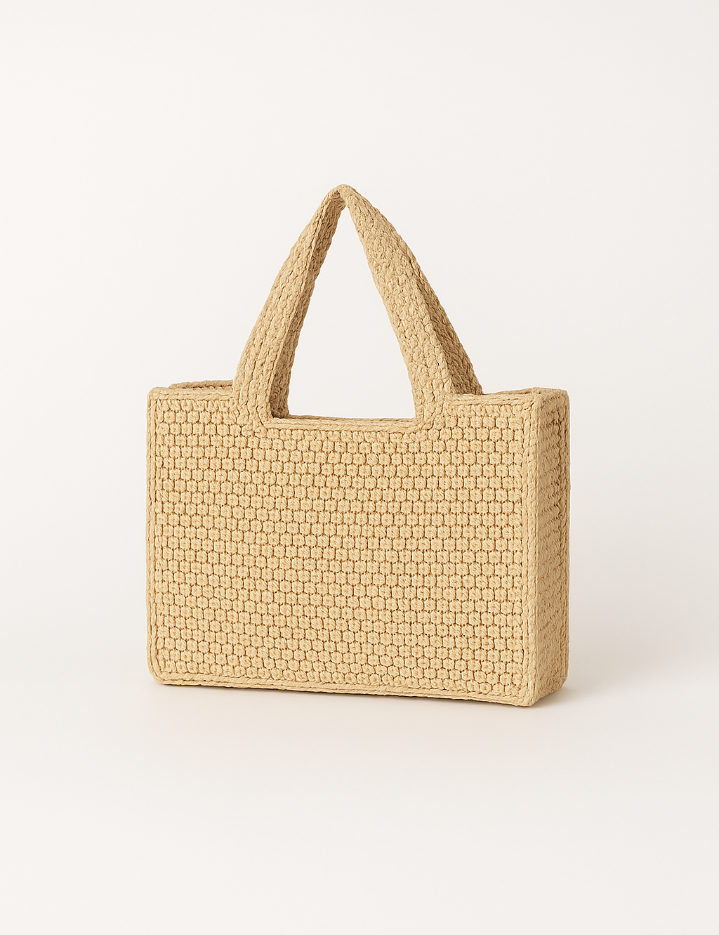 Woven straw tote bag beige side view