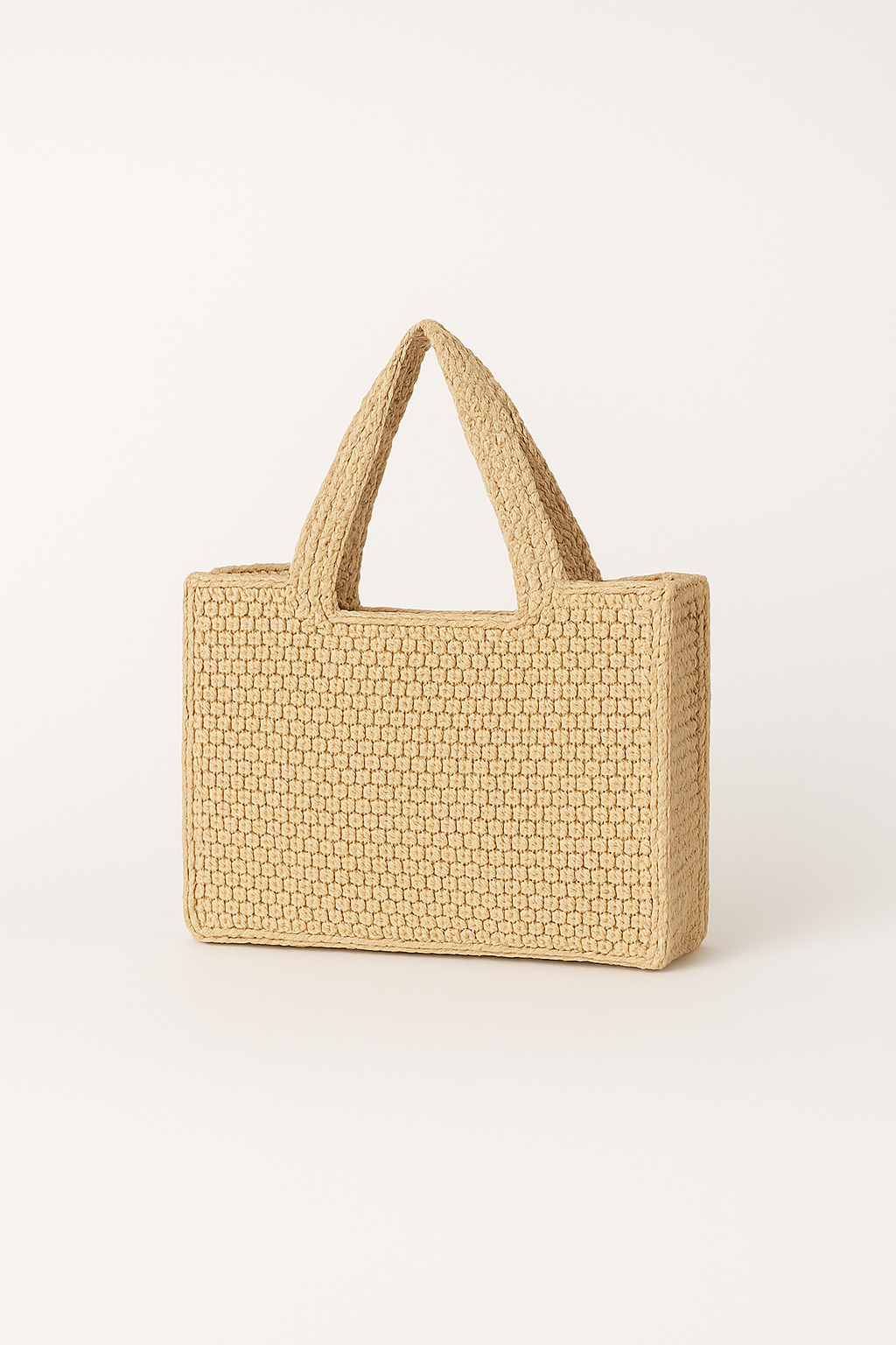 Woven straw tote bag beige side view