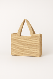 Woven straw tote bag beige side view