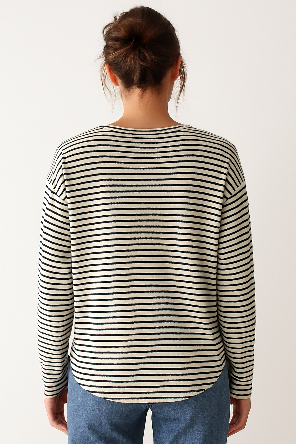 Black and white striped long-sleeve shirt back view