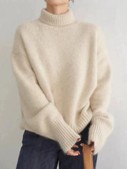 Wollen coltrui sweater crèmekleurig met hoge hals en losse pasvorm