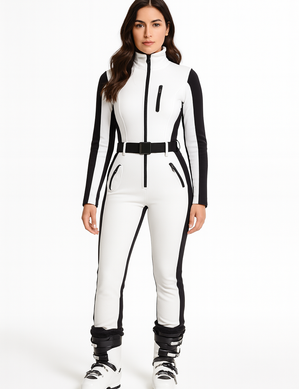 Ski pak wit met zwarte accenten front view