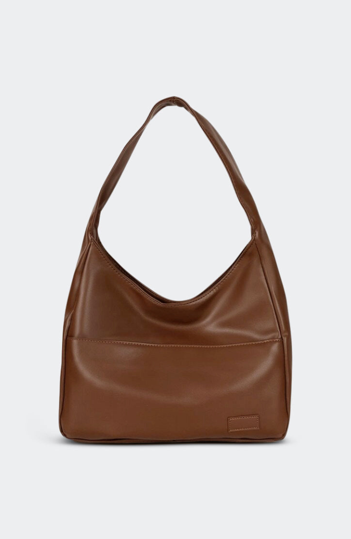 Brown slouchy hobo bag studio front view