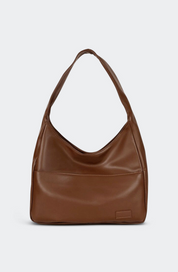 Brown slouchy hobo bag studio front view