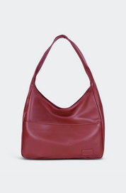 Red slouchy hobo bag studio front view