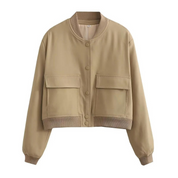 Bomberjack beige met zakken en knopen front view