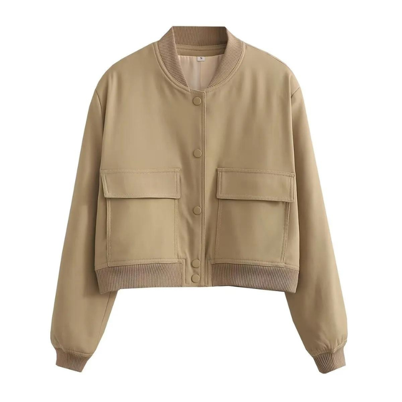 Bomberjack beige met zakken en knopen front view