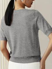 Knitted top gray short sleeves back view