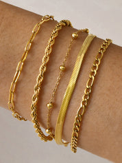 Armbanden set goudkleurig titanium stalen verschillende ontwerpen front view