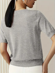 Knitted top gray short sleeves back view