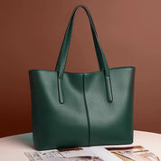 Green tote bag side view