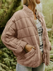 Oversized damesjas roze quilted stof voorzijde