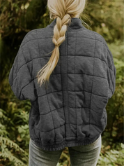 Gray quilted bomber jacket back view