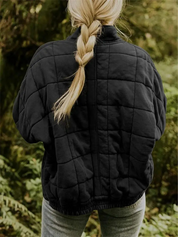 Black quilted bomber jacket back view