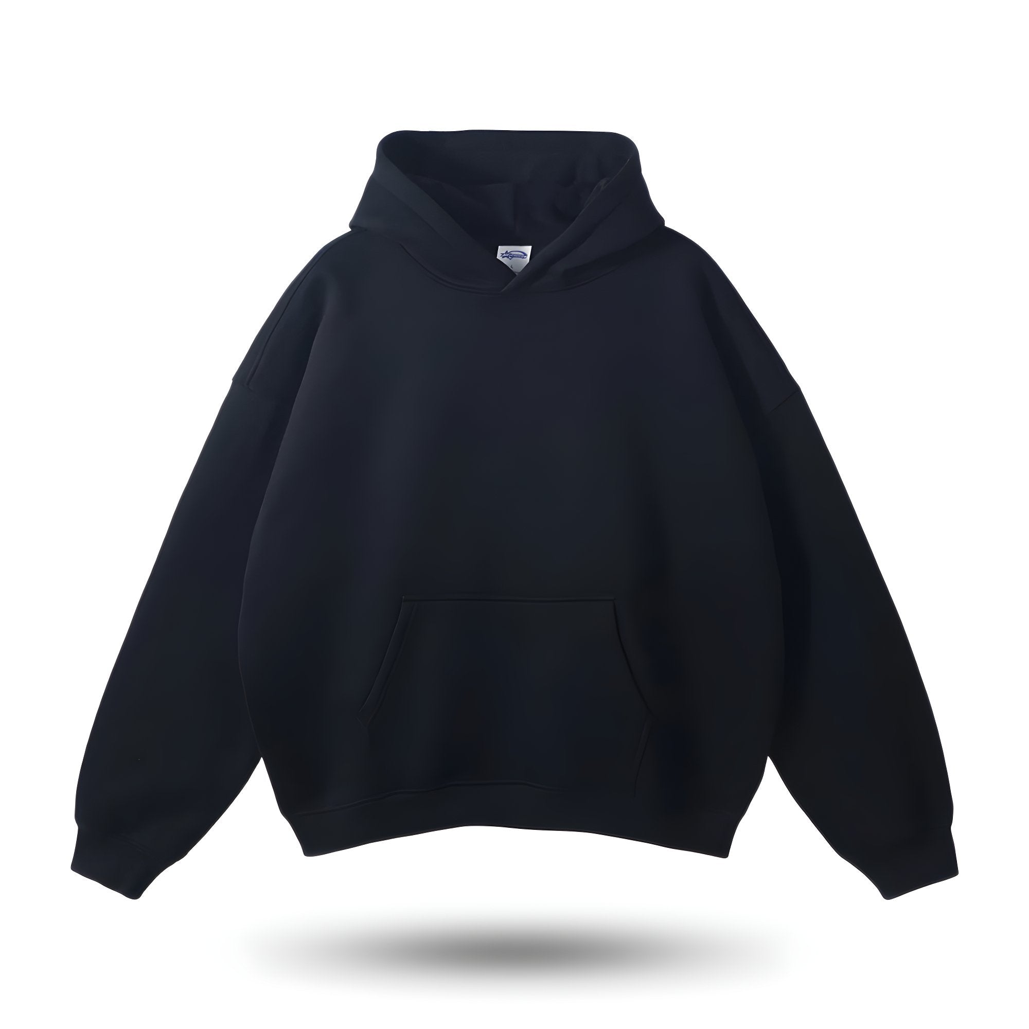Black hoodie with pockets, isolated front view