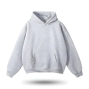 Gray hoodie with pockets, isolated front view