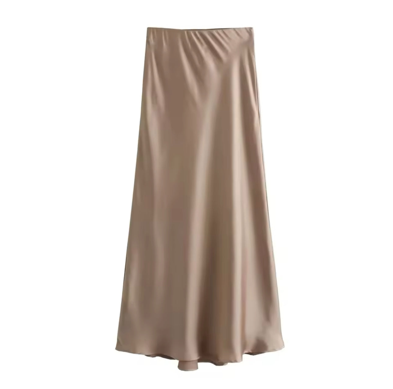 Maxi rok satijnlook beige voorzijde