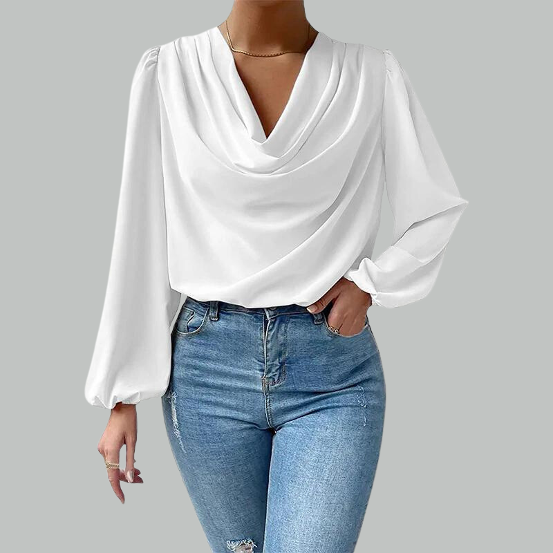 White draping blouse with long sleeves side view