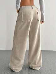 Broek corduroy beige met hoge taille en zakken front view