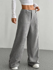 Broek corduroy grijs met hoge taille front view