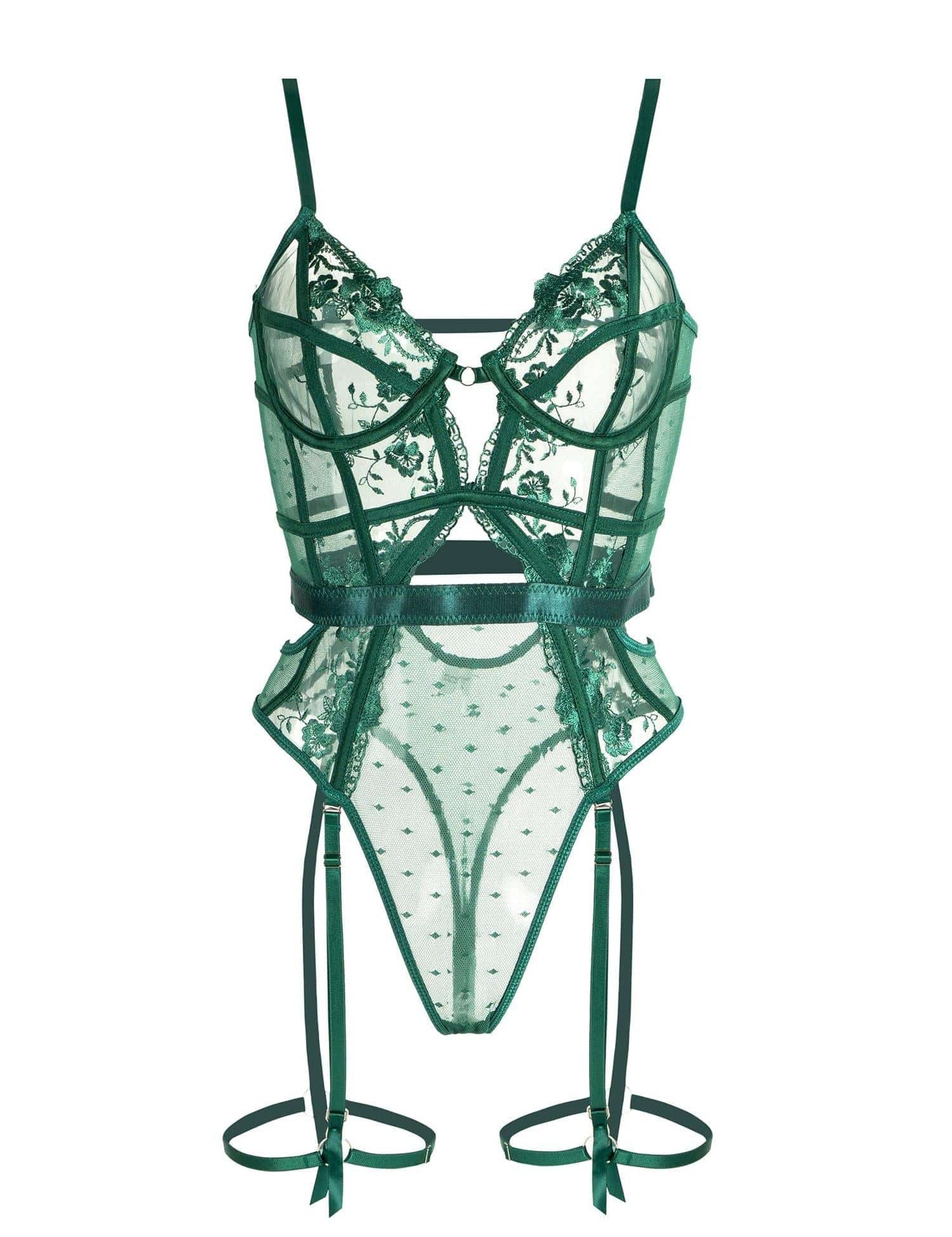 Body met beugel groen kant en satijn vooraanzicht