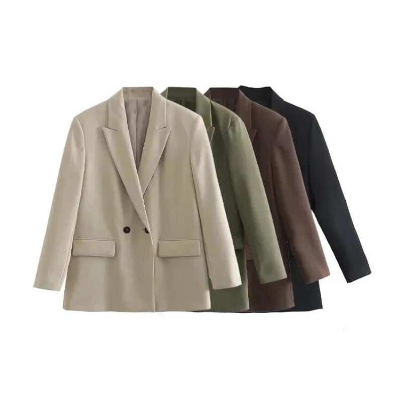 Oversized jas voor dames in beige, groen, bruin en zwart, front view