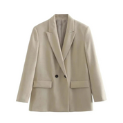 Oversized jas voor dames beige met dubbele knopen vooraanzicht