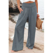 Zomerpants grijs met hoge taille en zakken, zijprofiel