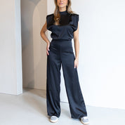 Black jumpsuit with open back front view