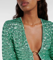 Mini jurk met glitter en V-hals, groen, detailopname