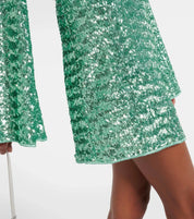 Mini jurk groen met pailletten detail schouder en mouw