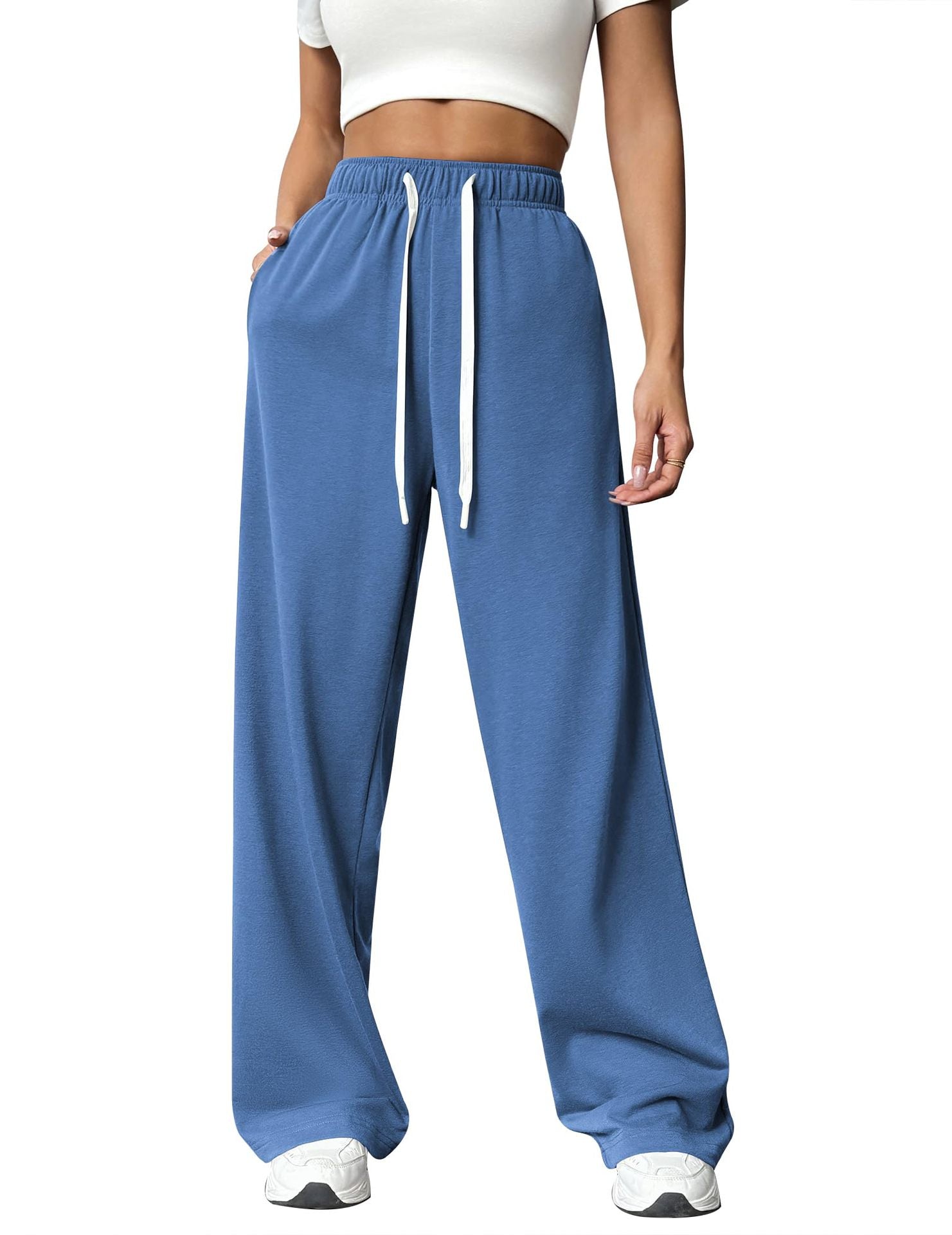 Joggingbroek blauw met elastische taillezakken front view