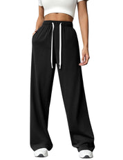 Joggingbroek zwart met elastische taille en witte koord detail shot