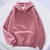 Pink fleece hoodie met teddy details en zakken, front view