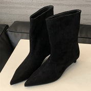 Suede boots black pointed toe side view