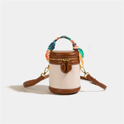 Handbag with silk scarf beige and brown front view