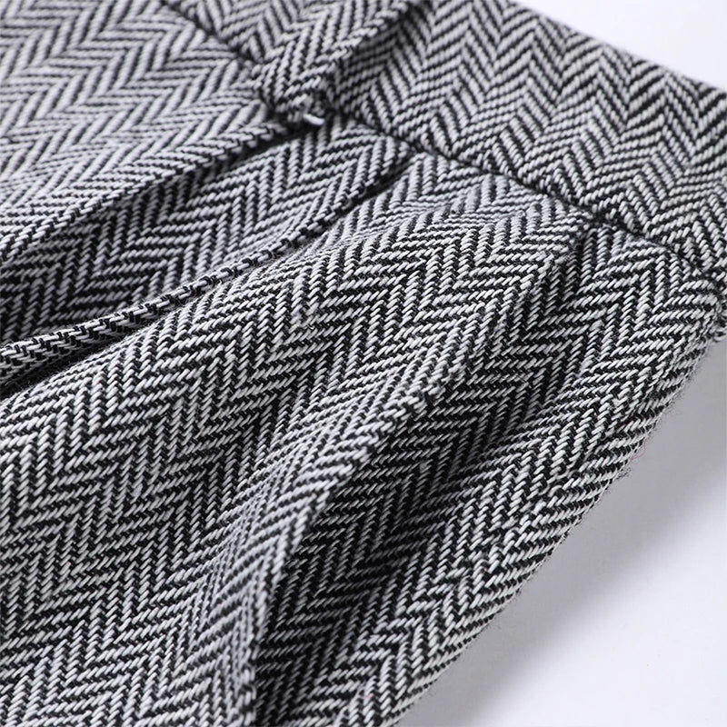 Strakke grijze herringbone set: corsettop + wijde broek – jouw powerlook voor kantoor en avond