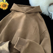 Hoodie bruin suède stijl voorkant met capuchon en zakken