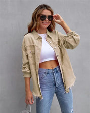 Casual denim jack beige oversized front view