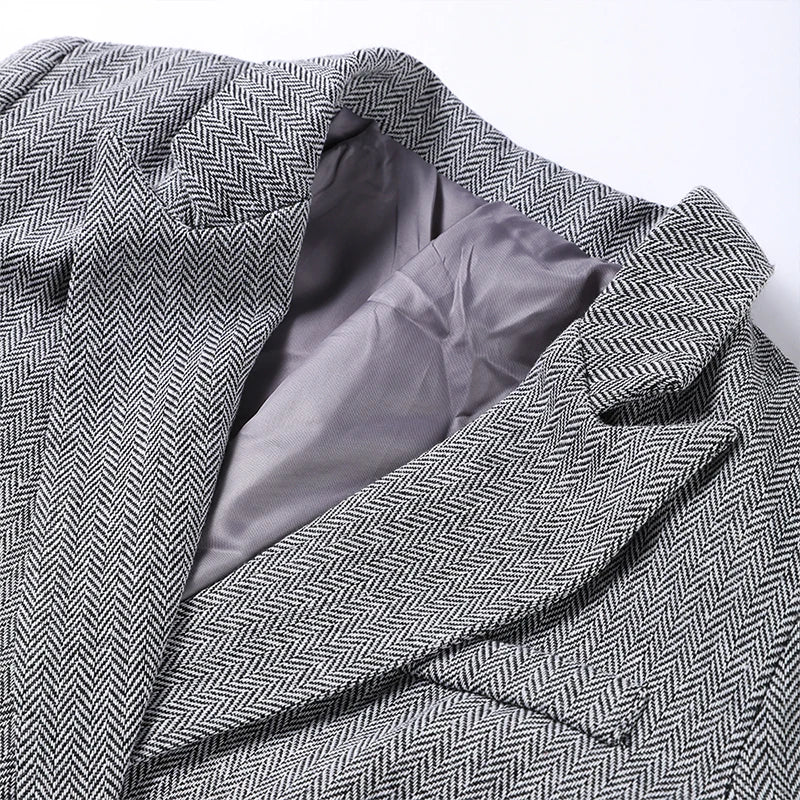 Strakke grijze herringbone set: corsettop + wijde broek – jouw powerlook voor kantoor en avond