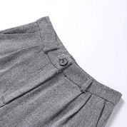Strakke grijze herringbone set: corsettop + wijde broek – jouw powerlook voor kantoor en avond