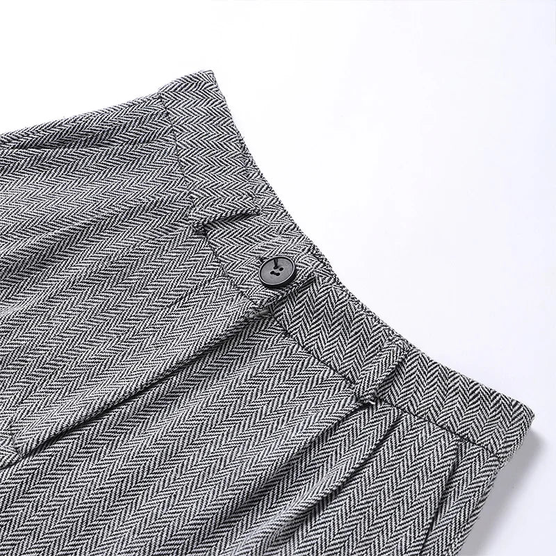 Strakke grijze herringbone set: corsettop + wijde broek – jouw powerlook voor kantoor en avond