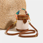 Handbag with silk scarf beige and brown front view