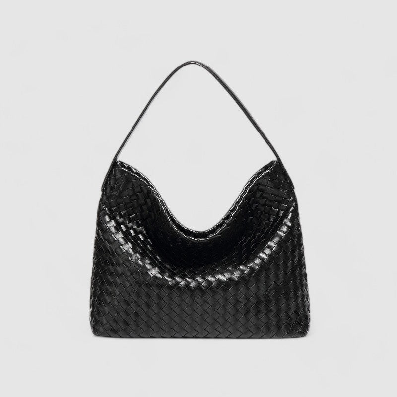 Black woven hobo bag front view