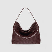 Burgundy woven hobo bag front view